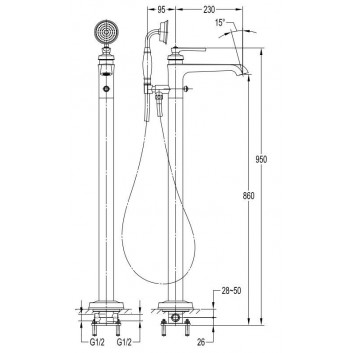 Змішувач для ванни на 4 отвори Omnires Armance хром кран 20cm- sanitbuy.pl