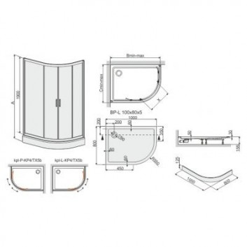 Кабіна асиметрична Sanplast TX 80x100 cm з піддоном akrylowym kpl-P-KP4/TX5b-80x100 права срібний профіль блискучий, скло транспарентні- sanitbuy.pl