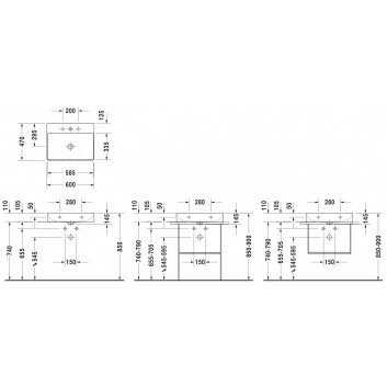 Умивальник прямокутна Duravit DuraSquare 45x35 cm без отвору для змішувача біла- sanitbuy.pl