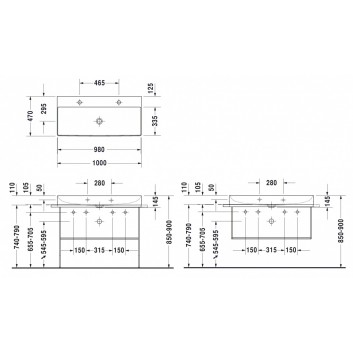 Навісний умивальник Duravit DuraSquare 100x47 cm без отвору для змішувача, без переливу біла- sanitbuy.pl