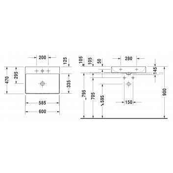 Умивальник на стільницю Duravit DuraSquare 45x35 cm без отвору для змішувача, без переливу біла- sanitbuy.pl