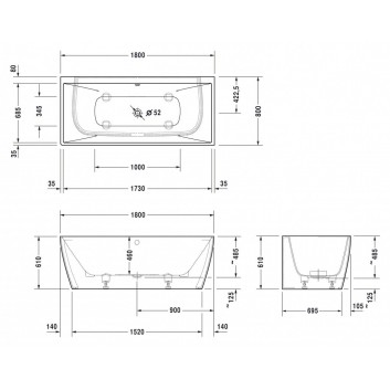 Ванна прямокутна кутова Duravit DuraSquare 180x80 cm z bezszwową obudową права, біла - sanitbuy.pl