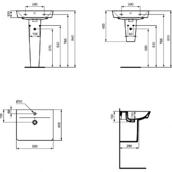 Умивальник Cube Ideal Standard Connect Air 550x460x160mm отвір для змішувача біла- sanitbuy.pl