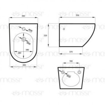 Навісне біде Massi Decos 36x55x32cm білий - sanitbuy.pl