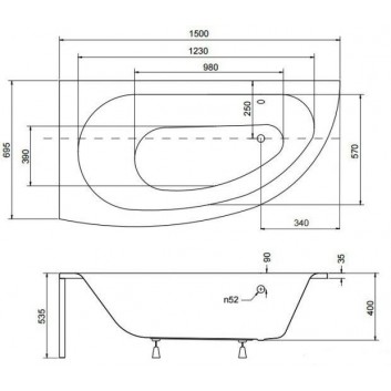 Асиметрична ванна ліва Besco Milena 150x70cm біла- sanitbuy.pl