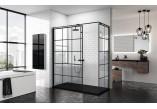 Стінка - Walk-in Novellini Kuadra H Black 120 cm, profil чорний, скло прозорі, малюнок квадратний