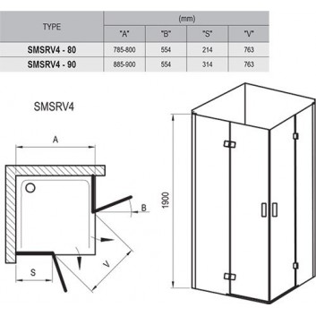 Душова кабіна Ravak SmartLine квадратна квадратна SMSRV4 90x90 Хром+Transparent 190 cm - sanitbuy.pl