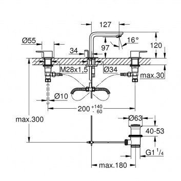 Змішувач для умивальника Grohe Lineare 3 отвори DN15, хром - sanitbuy.pl