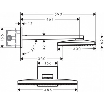 Верхній душ настінний Axor ShowerSolutions 250/580 3jet, хром- sanitbuy.pl