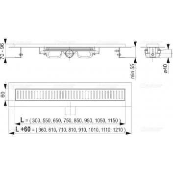 Лінійне обтікання Alcaplast 75 cm z рамка do perforowanego rusztu- sanitbuy.pl