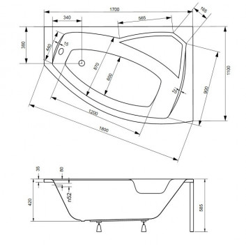 Асиметрична ванна ліва Besco Rima 170x110cm біла- sanitbuy.pl