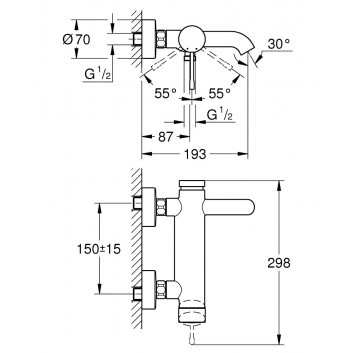 PYTAJ O RABAT ! Однорычажный для ванны Grohe Essence настінний, szer. 298 mm, хром, одноважільний