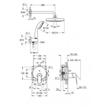 Душовий комплект Grohe Eurosmart Cosmopolitan Tempesta 210, з верхнім душем, хром