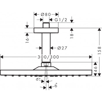 Верхній душ Hansgrohe Raindance E 300 1jet, 30x30cm, стельове під Єднання, чорний мат.