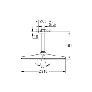 Верхній душ Grohe Rainshower 310 Mono, тримач настінні 422mm, ogranicznik przepływu, хром