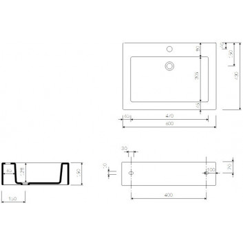 Умивальник Marmorin Ceto 60, меблевий/підвісна/стільниця 600x430x150 mm