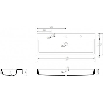 Умивальник Marmorin Teo 120, 120x45 cm, монтований в стільниці