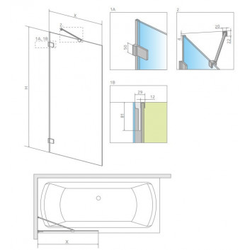 Ширма для ванни Radaway Euphoria PNJ 60, скло прозоре, 600-610x1500mm, profil хром