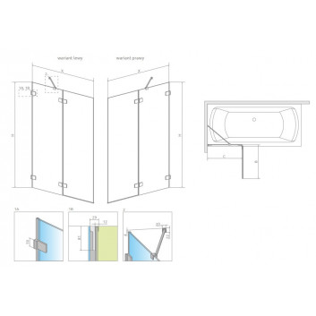 Ширма для ванни Radaway Euphoria PNJ 60, скло прозоре, 600-610x1500mm, profil хром