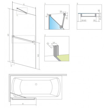 Ширма для ванни Radaway Euphoria PNJ 60, скло прозоре, 600-610x1500mm, profil хром