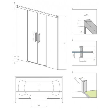 Ширма для ванни Radaway Euphoria PNJ 60, скло прозоре, 600-610x1500mm, profil хром