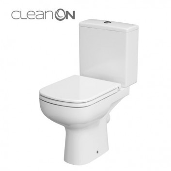 Kompakt WC Cersanit City CleanOn, 67x37,5cm, раковина bezkołnierzowa, сидіння slim duroplastowa з мікроліфтом, злив горизонтальний, doprowadzenie wody od boku, білий