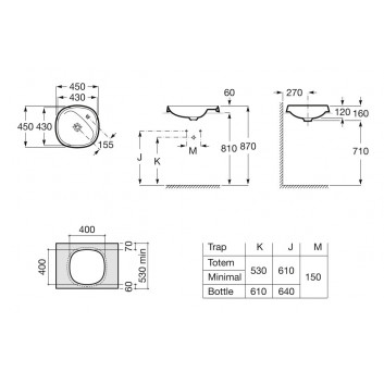 Умивальник на стільницю Roca Beyond, 59x46cm, Finceramic, без переливу, powłoka Maxi Clean, біла