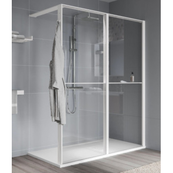 Душова стінка Walk-In Novellini Kaudra HWZ2 Frame, 180x200cm, правий варіант, з вішаком для рушника i półką, білий профіль мат.