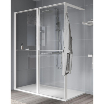 Душова стінка Walk-In Novellini Kaudra HWZ2 Frame, 180x200cm, правий варіант, з вішаком для рушника i półką, білий профіль мат.