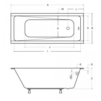 Ванна прямокутна Besco Modern Slim, 140x70cm, акрилова, біла