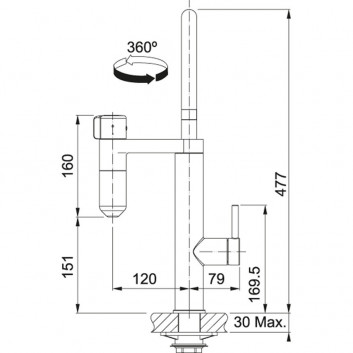 Кухонний змішувач do filtrowania wody Franke Vital S, obracana кран, висота 311mm, чорний мат./благородна сталь