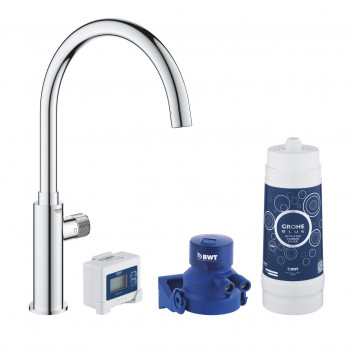 Комплект startowy Grohe Blue Pure зі змішувачем kuchenną Eurosmart у формі C, filtrowanie wody, obracana кран, хром