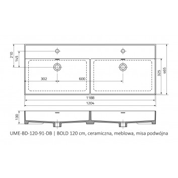 Меблевий умивальник Oristo UNI Bold, 120x46cm, z переливом, керамічна, біла