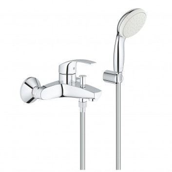 Однорычажный для ванны Grohe Eurosmart, на стінку, кран 161mm, з комплектом для душа, хром