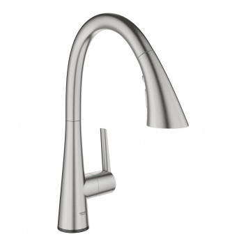 Електронна змішувач для кухонних раковин Grohe Zedra Touch, висота 406mm, висувний злив, нержавіюча сталь