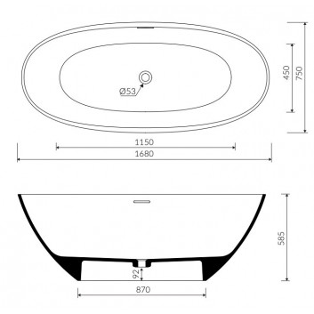 Ванна вільностоячий Marmorin Wila II, 168x76cm, переливання зінтегрований, білий глянець