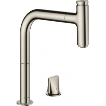 Кухонний змішувач Hansgrohe Metris Select M71, на 2 отвори, підлогова, висота 320mm, висувний злив, благородна сталь 