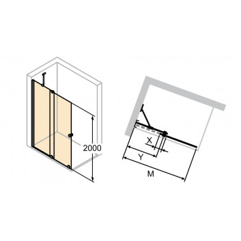 Двері душові walk-in Huppe Xtensa pure, розсувні, 120-140cm, stabilizator skośny, кріплення праве, Anti-Plaque, profil чорний