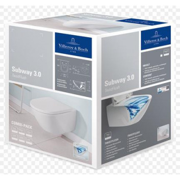 Підвісний унітаз WC Villeroy&Boch Subway 3.0, 56x37cm, bez kołnierza, TwistFlush, Weiss Alpin, з покриттям CeramicPlus