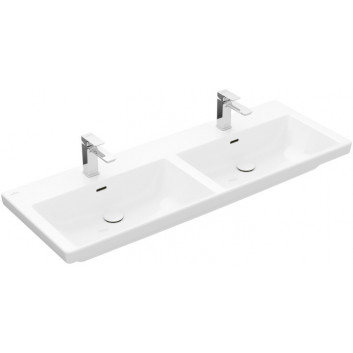 Меблевий умивальник подвійна Villeroy & Boch Subway 3.0, 130x47cm, z переливом, 2 otwory na armaturę, Weiss Alpin