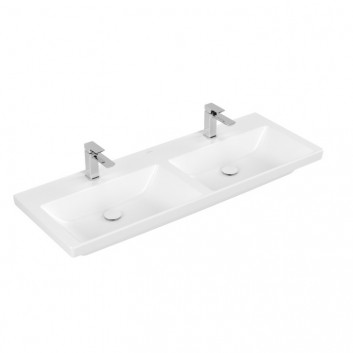 Меблевий умивальник подвійна Villeroy & Boch Subway 3.0, 130x47cm, z переливом, 2 otwory na armaturę, Weiss Alpin