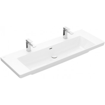 Меблевий умивальник подвійна Villeroy & Boch Subway 3.0, 130x47cm, z переливом, 2 otwory na armaturę, Weiss Alpin