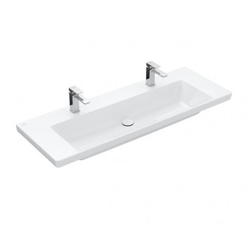 Меблевий умивальник подвійна Villeroy & Boch Subway 3.0, 130x47cm, z переливом, 2 otwory na armaturę, Weiss Alpin