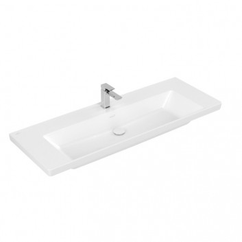 Меблевий умивальник Villeroy & Boch Subway 3.0, 130x47cm, z переливом, 2 otwory na armaturę, Weiss Alpin