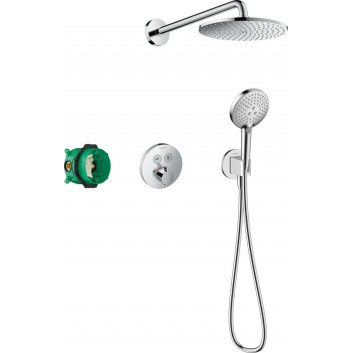 Душова система Hansgrohe Raindance E 300 1jet ShowerSelect Square, прихований, змішувач термостатичний, верхній душ 30x30cm, лійка трирежимна, хром
