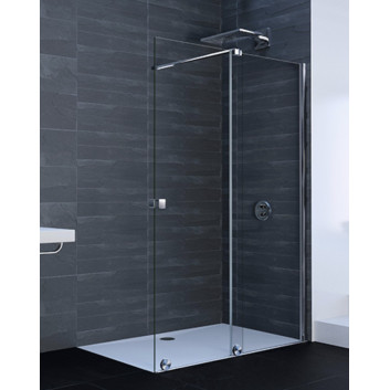 Двері душові walk-in Huppe Xtensa pure, розсувні, 120-140cm, stabilizator skośny, кріплення праве, Anti-Plaque, profil чорний