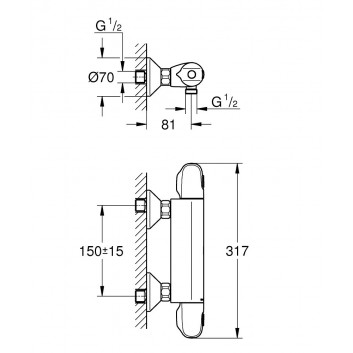 Термостатичний змішувач душовий Grohe Grohtherm 1000, на стінку, DN 15, EcoButton, хром