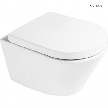 Підвісний унітаз wc Oltens Jog 52x36 cm, PureRim з покриттям SmartClean з сидінням з мікроліфтом Slim - біла