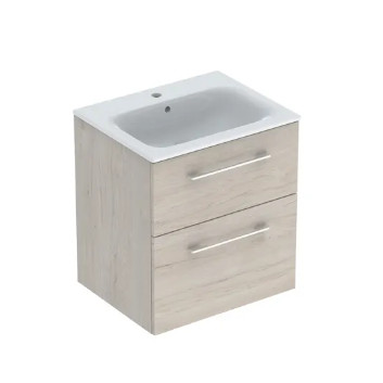 Geberit Selnova Square Комплект szafki під раковину, z dwiema szufladami, B60cm, H65.2cm, T50.2cm, волоський горіх hickory, з раковиною meblową, cienki rant, z переливом, з отвором для змішувача