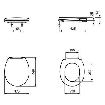 Сидіння для унітазу. з накривкою для унітазу WC o wys. 355 mm, Ideal Standard CONTOUR 21 - Білий